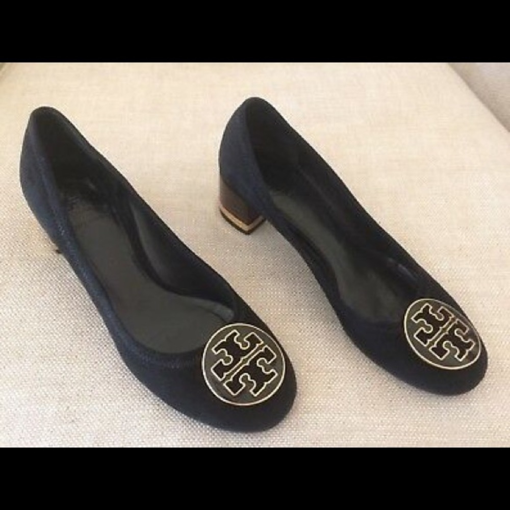 Tory Burch Pumps Black Suede Logo Heel